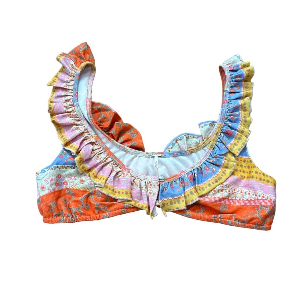 Free People Bralette Top Women Orange Boho Floral Ruffle Patchwork SIZE M